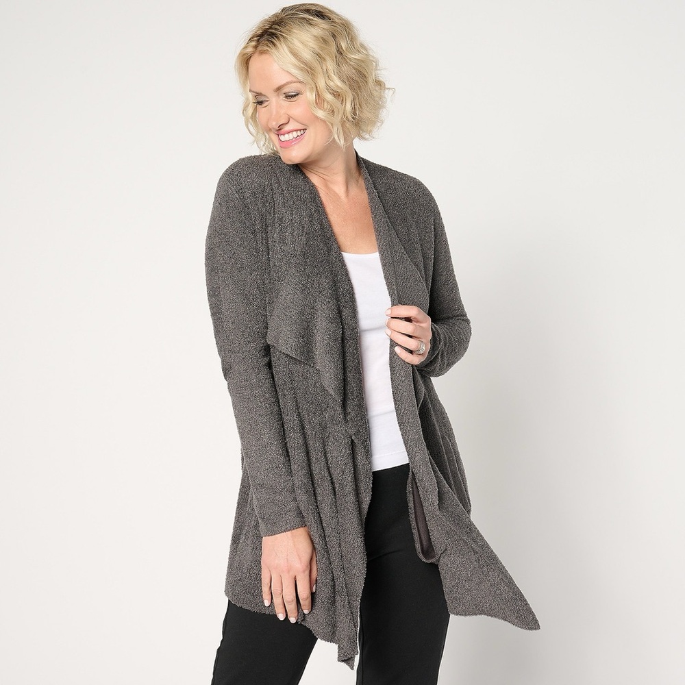 Barefoot Dreams Carbon Open-Front Draped Cardigan
